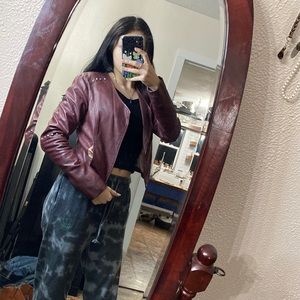 Day trip burgundy pink vegan leather jacket with spikes